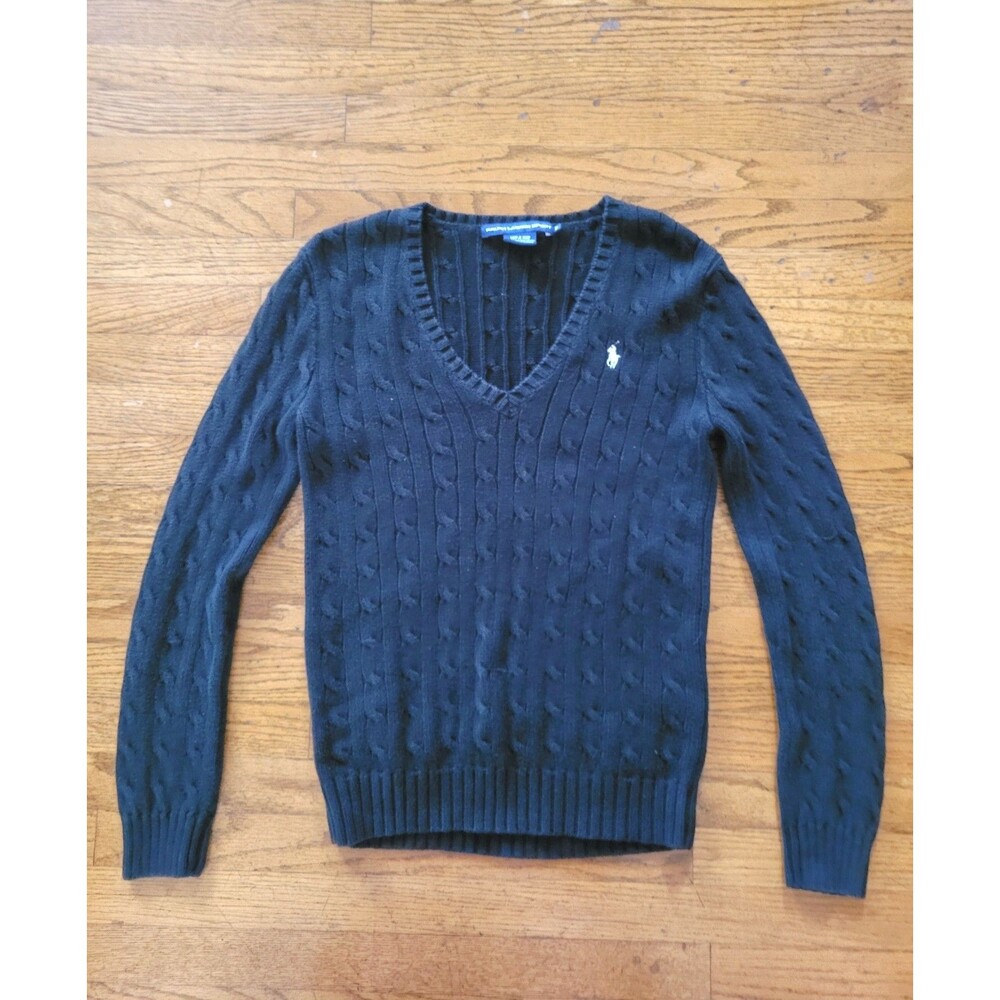 Vintage Polo Ralph Lauren Sport Cable Knit V Neck Sweater Cotton Women’s Medium